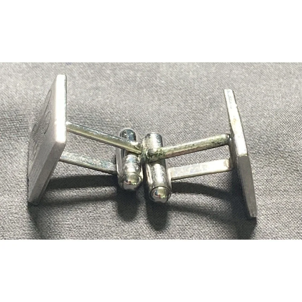Cuff Links Silver Stamped Monogrammed “H” Vintage Mid-20th Century Design
